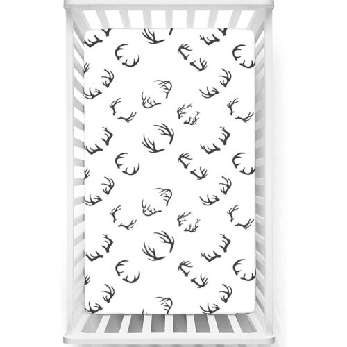 Deer Themed Fitted Crib Sheet,Standard Crib Mattress Fitted Sheet Toddler Bed Mattress Sheets-Baby Crib Sheets for Girl or Boy, 28“ x52“,Charcoal Grey White