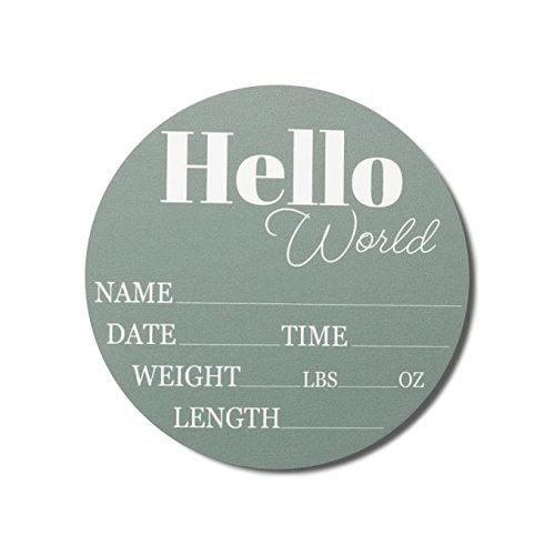 Hickory Hollow Designs - Baby Announcement Sign for Newborn Boys and Girls (Color Bases) - Hello World Nursery Decor Sign & Photo Prop for Babies Made of Birch Wood - 6" Circle Board (Sage)