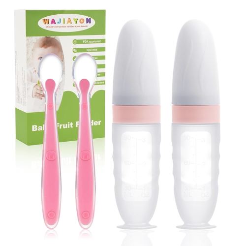Amazon.com: Baby Food Feeder 4 Pack Silicone Baby Food Dispensing Spoon-WAJIAYON, 3 oz Squeeze Feeding Spoons with Suction Cup for Boys Girl Kids Toddlers - Self Feeding Bottle Spoon : Baby