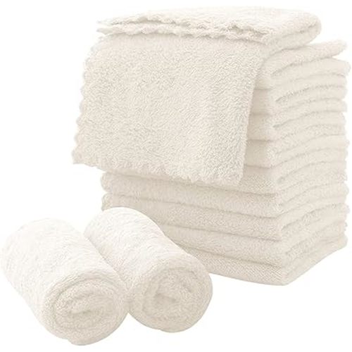 MOONQUEEN Microfiber Facial Cloths Fast Drying Washcloth 12 Pack - Premium Soft Makeup Remover Cloths - Cream