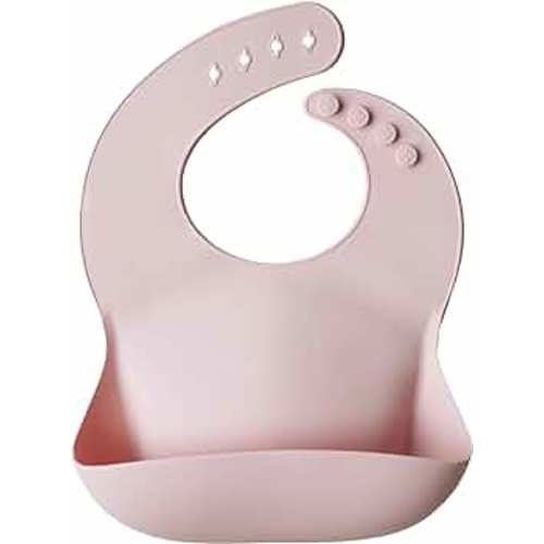mushie Silicone Baby Bib | Adjustable Fit Waterproof Bibs (Blush)