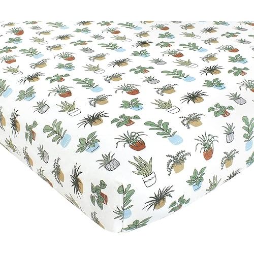 Hudson Baby Unisex Baby Cotton Fitted Crib Sheet, Plants, One Size