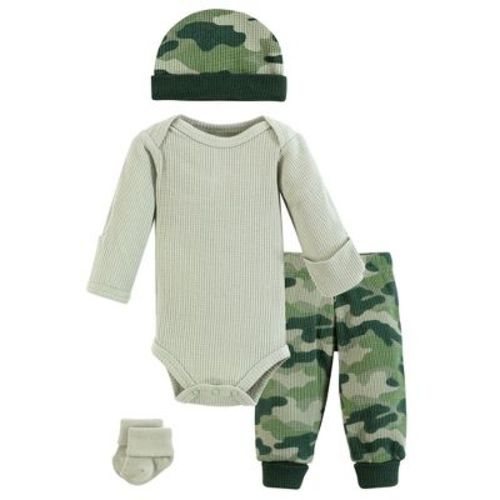 Hudson Baby Boys Thermal Preemie Layette Set 4pc Long Sleeve Outfit, Camo, Preemie