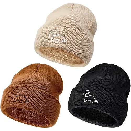 Durio 3 Pack Unisex Toddler Beanie Cute Pattern Baby Winter Hat for Girls Boys Warm Infant Baby Caps Preemie Hats 0-3 Years