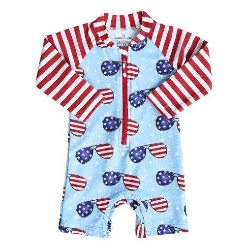 Long Sleeve Rash Guard Swim Romper Shortie | Patriotic Summer