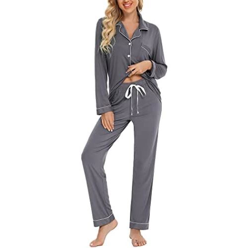 Pjmlifecoco Pajamas Set Long Sleeve Womens Button Down Sleepwear Two Piece Nightwear Soft Pj Lounge Sets S-XXL