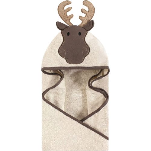 Hudson Baby Unisex Baby Cotton Animal Face Hooded Towel, Modern Moose, One Size