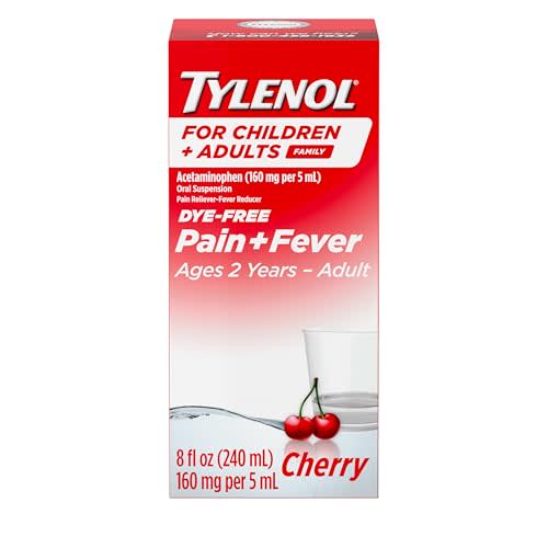 Tylenol for Children & Adults Liquid Pain Relief and Fever Medication, Dye-Free Oral Suspension with Acetaminophen, Fever Reducer, Liquid Medicine for The Family, Cherry, 8 fl. oz