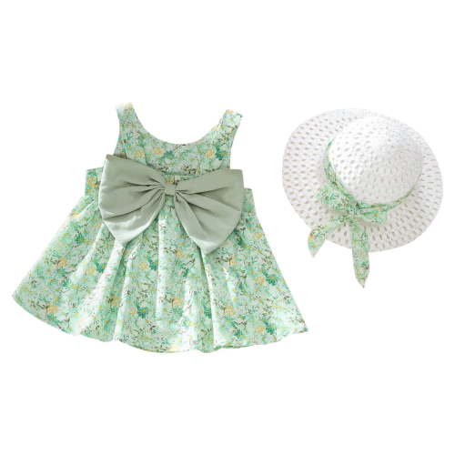 TAIAOJING Toddler Baby Girls Floral Dress Summer Sleeveless Bow Cute Sweet Suspender With Hat Princess Dresses For 6-12 Months