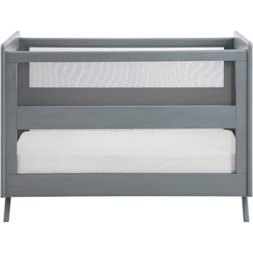 BreathableBaby Breathable Mesh 3-in-1 Convertible Crib (Toddler Bed Kit Sold Separately) — Gray — Two Adjustable Mattress Heights — Greenguard Gold Certified
