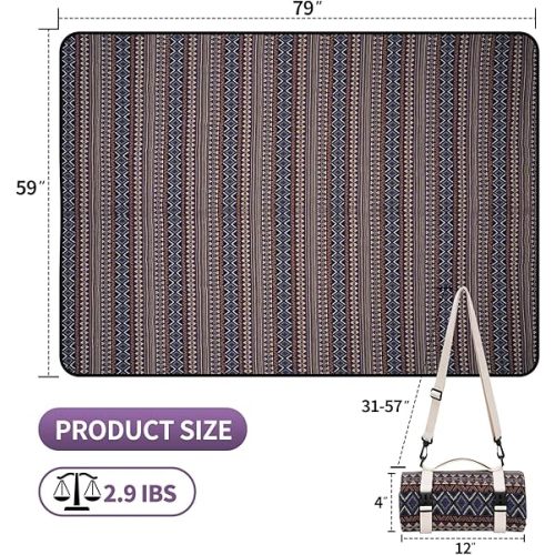 Picnic Blankets Outdoor Extra Large-Waterproof Picnic Blanket with Shoulder Carry Strap | Machine Washable Picnic Mat with Sandproof Backing for Park , Grass, Camping, Hiking, Concerts (Blue)