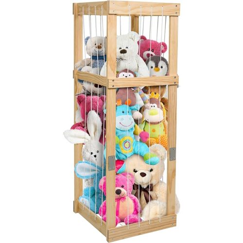 Wood Animals Storage Toy Holder,Stuffed Animal Storage Hammock or Net Ideal Zoo Cage for Nursery Bedroom Decor Holder Original Wooden
