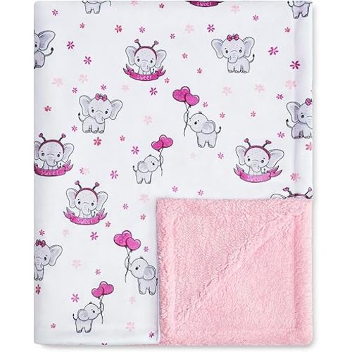 QSTEHEML Baby Blankets for Girls,Super Soft Double Layer Sherpa Blanket Neutral,Baby Gifts Plush Mink Blanket with Furry Binding and Back,Newborn Blankets for Crib(Elephant,30 * 40inch)