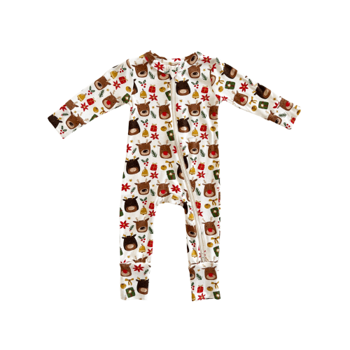 2-Way Convertible Zip Romper, Reindeer Friends