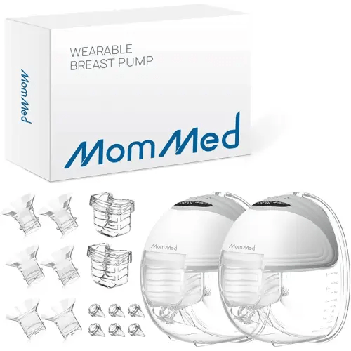 MOMMED Double Breast Pumps, Electric Breast Pumps Hands Free with 3 Mode & 12 Levels, Rechargeable, Leak-Proof Design, 24 mm Wearable Breast Pumps, Includes 17/19/21 mm Flange Inserts, Grey