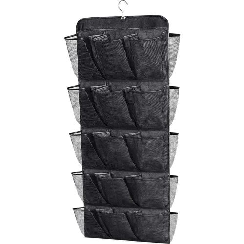 MISSLO 30 Large Pockets Dual Sided Hanging Shoe Rack for Closet Organizer with Rotating Hanger Hanging Shoe Shelves, Black