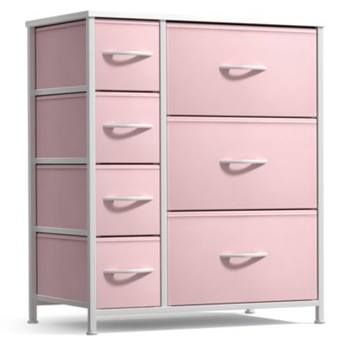 Sorbus Dresser with 7 Drawers - Storage Chest Organizer with Steel Frame, Wood Top, Handles, Fabric Bins (Pink)