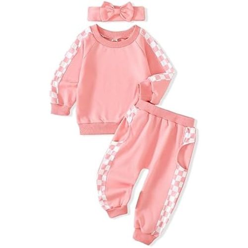 AMAWMW Infant Baby Girl Clothes Long Sleeve Loose Sweatshirts Pockets Pants Headband Outfits Fall Winter Spring Gift