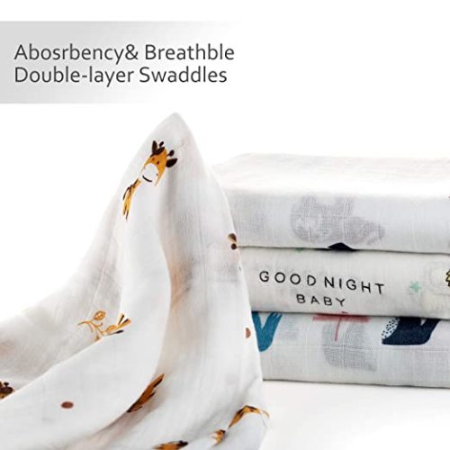 upsimples Baby Swaddle Blanket Unisex Swaddle Wrap Soft Silky Bamboo Muslin Swaddle Blankets Neutral Receiving Blanket for Boys and Girls, Large 47 x 47 inches, Set of 4-Sika Deer/Elephant/Lion/Fox