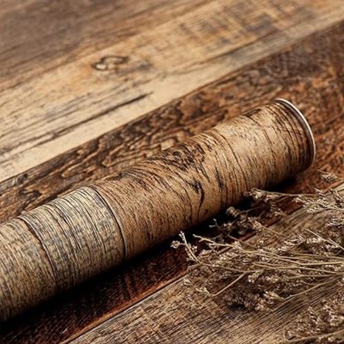 TANONE Wood Contact Paper Kitchen Peel and Stick Wallpaper, Self Adhesive Removable Wallpaper Countertops Waterproof, Shiplap Wall Paper Wood Vinyl Wrap for Cabinets Rustic Brown 17.5" X 984"