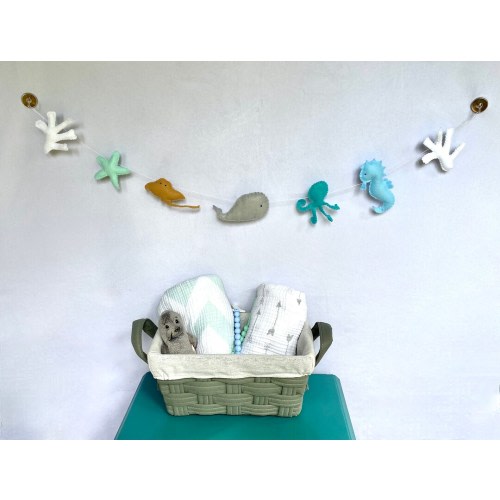 Ocean Nursery Wall Decor for Boy, Felt Ocean Animal Garland, Under the Sea Nursery Garland, Felt Whale Nursery Garland, Baby Room Wall Decor