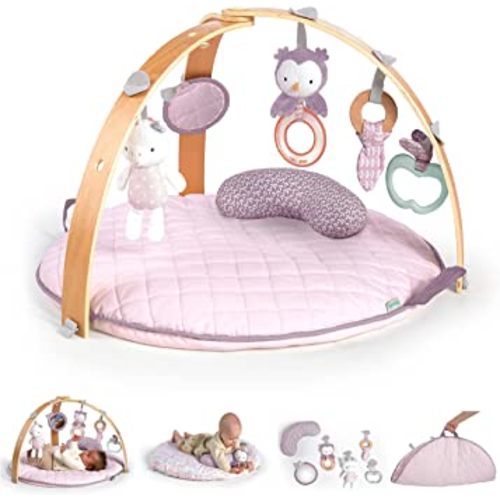Ingenuity Cozy Spot Reversible Duvet Activity Gym & Play Mat with Wooden Bar - Calla, Ages Newborn + , 33x33x19 Inch (Pack of 1)