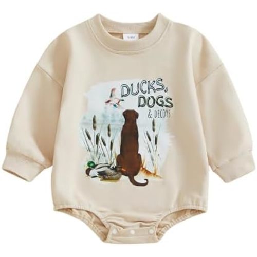 Newborn Baby Boy Girl Hunting Outfit 1st Birthday Mallard Duck Romper Oversized Sweatshirt Playsuit Spring Clothes