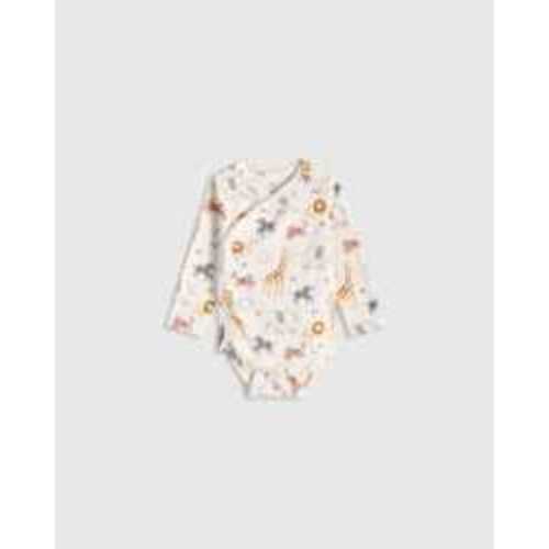 100% Organic Cotton Long Sleeve Kimono Bodysuit - Baby in Safari