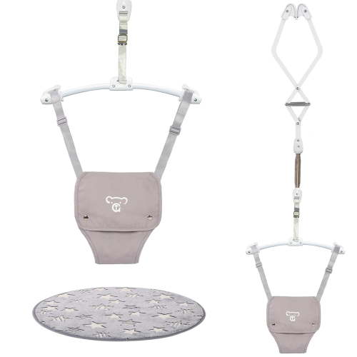 G TALECO GEAR Baby Jumper, Baby Doorway Jumper with Adjustable Strap, Protable Baby Jumpers and Bouncers, Easy to Assemble, Toddler Bouncer Jumper with Floor Mat, Gray