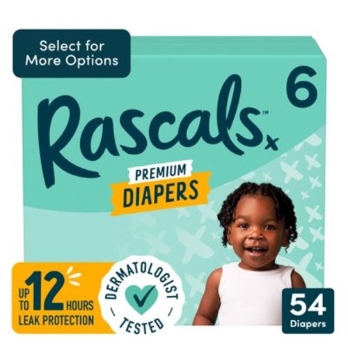 Rascals Premium CoComelon Absorbent Baby Diapers Size 6, 54 Count (Select for More Options)