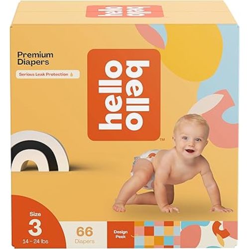 Hello Bello Premium Diapers Size 3, Honeysuckle Designs, 66ct Club Box, Hypoallergenic and Extra Absorbent