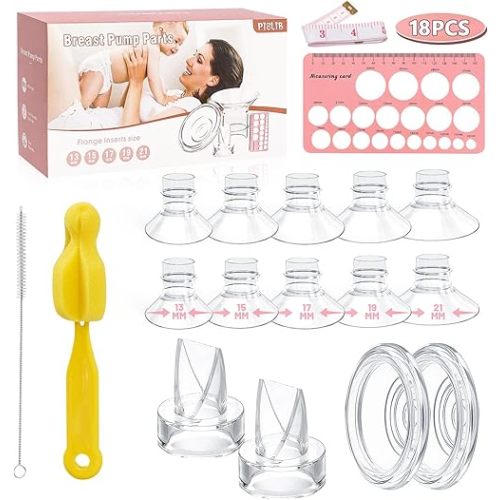 Breast Pump Parts, Flange Sizing Kit Flange Inserts Duckbill Valves Silicone Diaphragm Nipple Ruler Cleaning Brush Replacement Breast Pump Parts for MomMed Momcozy Tsrete Spectra 24mm Pump