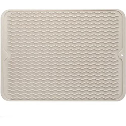 MicoYang Silicone Dish Drying Mat for Multiple Usage,Easy clean,Eco-friendly,Heat-resistant Silicone Mat for Kitchen Counter or Sink,Refrigerator or Drawer liner Tapioca L 16 inches x 12 inches