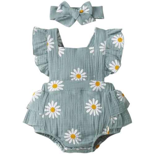 LAPAKIDS Newborn Infant Baby Girl Summer Clothes 0-3 Months Sleeveless Ruffle Romper Headband 2PCS Outfits