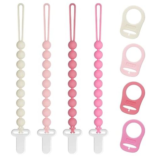 Pacifier Clips Baby Girls - Draklary 4 Pack Paci Clip Silicone Soothe Baby Binky Holder for Newborn Essentials Shower Birthday Gift