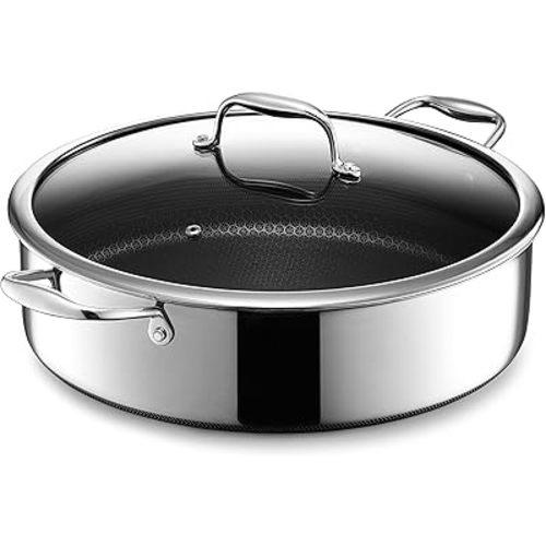 HexClad Hybrid Nonstick Sauté Pan and Lid, Chicken Fryer, 7-Quart, Dishwasher and Oven-Safe, Compatible with All Cooktops