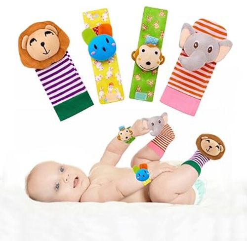 Baby Rattle Cotton Socks and Wrist Rattle Strap Set, Infant Toys 0 3 6 9 12 Months, Baby Gifts for Boys and Girls, Develop Babies Sensory Toys