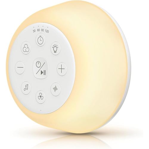 Rechargeable White Noise Machine with 9 Colors Night Light, Portable Sound Machine for Baby Adult Sleeping with 26 Soothing Sounds/4 Levels Brightness/5 Timers/32 Levels Volume for Home, Travel, Gift