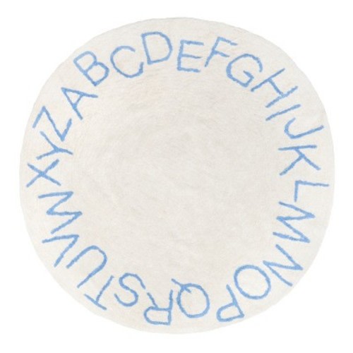 nuLOOM Kids Washable Round Alphabet Rug, Color: Sky blue, Size: round 4'