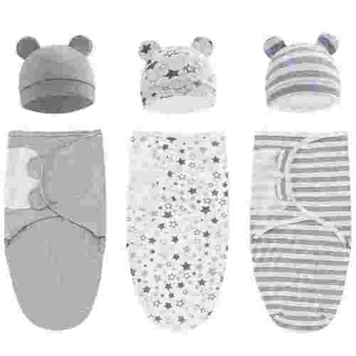 3-Pack Organic Baby Swaddle Sleep Sacks - Newborn Swaddle Sack - Ergonomic Baby Swaddles 0-3 Months (Grey)