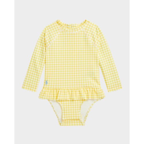 Girl's Gingham-Print Ruffle Rashguard