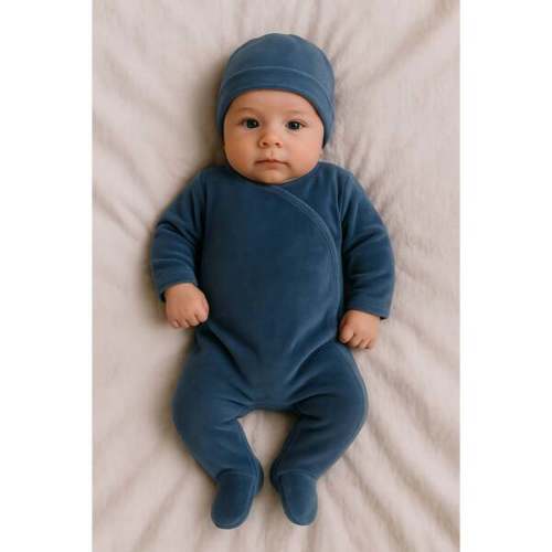 Velour Wrap Footie and Beanie Set, Navy - Maniere | Maisonette