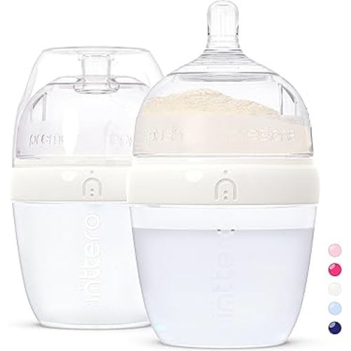 INTTERO Anti-Colic Formula Making Dispenser Baby Bottles, 6oz with Flow 1 Nipples, 2pk, Stylish White — Baby Essentials — Formula Dispensing Bottles — Biberones — PopYummy Mixie — Easy Baby Brezz
