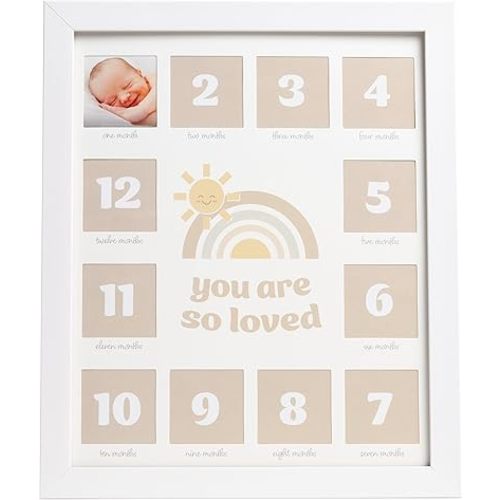 Kate & Milo My First Year Photo Frame, Baby Milestone Picture Frame, Newborn Keepsake Nursery Décor, Baby Girl and Baby Boy Gift, You Are So Loved, White