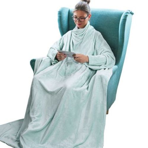 Tirrinia Adult Wearable Fleece Blanket with Sleeves, Soft Cozy TV Blanket, Sunggle Blanket Gift for Women Men, Navy