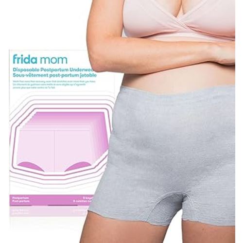 Frida Mom Women's Postpartum Underwear, Disposable Boyshort Underwear, Seamless with Stretchy Support, Postpartum Essentials, Size Petite (Waist 58–86 cm Stretched), 8 Count, Feminine Care, Grey