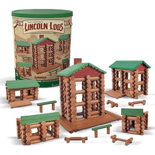 LINCOLN LOGS Collector's Edition Village Set - 327 Real Wood Pieces, Ages 3+, Retro Building Toy for Boys/Girls, Creative Construction Game