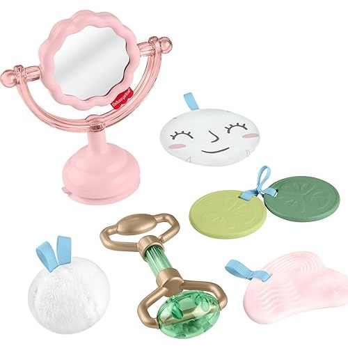 Fisher-Price Baby Toys Mini Me Moments Self-Care Sensory Set 6-Piece Rattle & Teether Activities for Newborns Ages 3+ Months