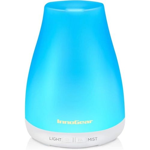 InnoGear Essential Oil Diffuser, Premium 5-in-1 Diffusers for Home Scent Aromatherapy Diffuser Air Desk Humidifier for Bedroom Large Room Office 7 Color LED 2 Mist Mode Waterless Auto Off, Basic White
