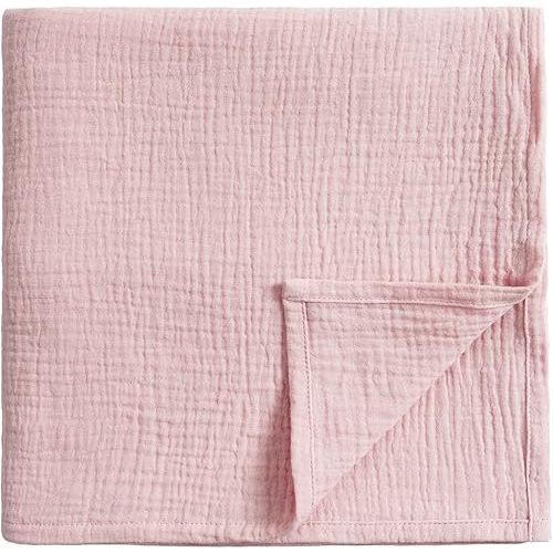 Meracorallo Muslin Swaddle Blanket, 100% Organic Cotton Receiving Blanket Soft and Breathable Swaddle Wrap for Baby Boys and Girls, Pink